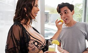 Dark-haired housewife seduces and fucks young pool boy